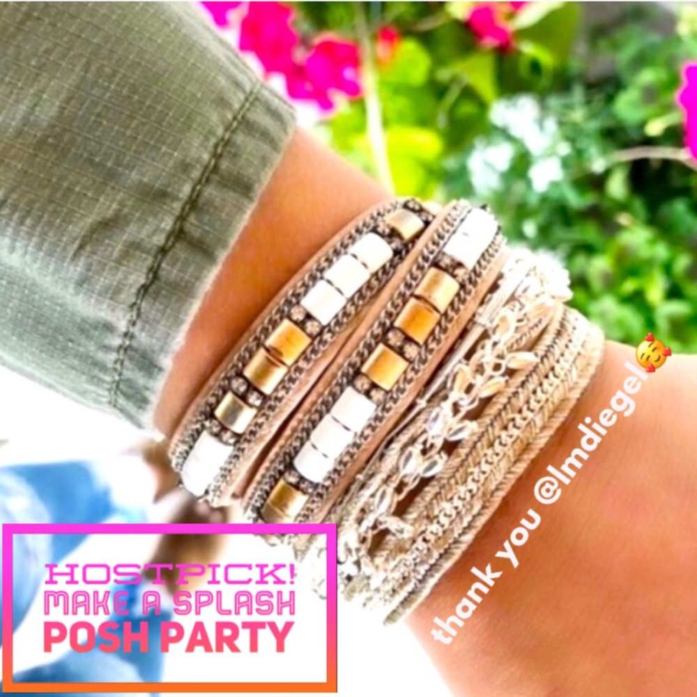 Stella & Dot | Cady Blush Beige Gold Leather Wrap Bracelet Retired